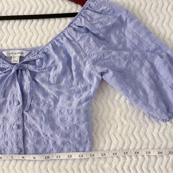 Primark Cropped Blouse Womens Size 2 Lilac Puff-Sleeve Off-Shoulder Soft Casual - Picture 5 of 11